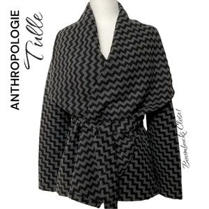 Anthropologie Tulle Chevron Belted Coat Gray Black size xs
